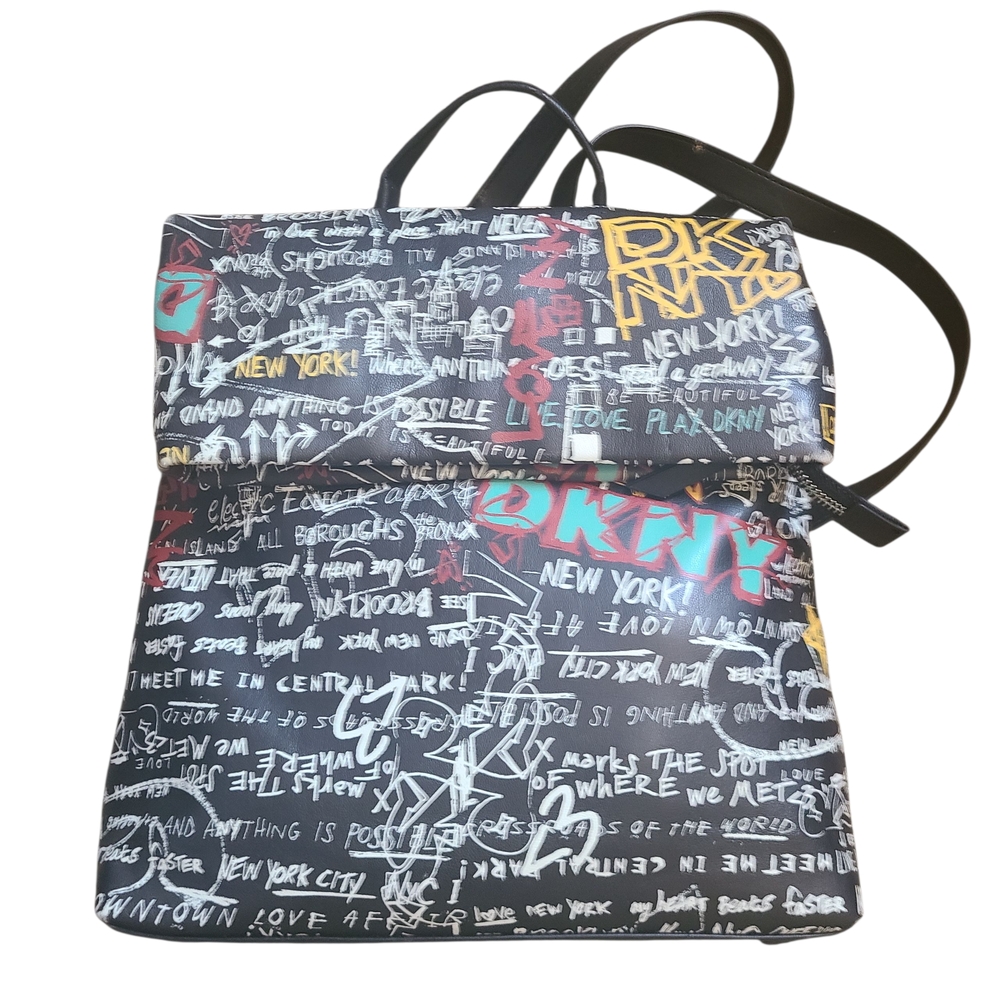 DKNY Black Graffiti Print Tilly Backpack